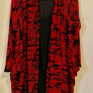 Elegant Red and Black Women's Cardigan